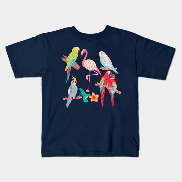 Hand drawn Exotic Bird Colorful Kids T-Shirt by Mako Design 